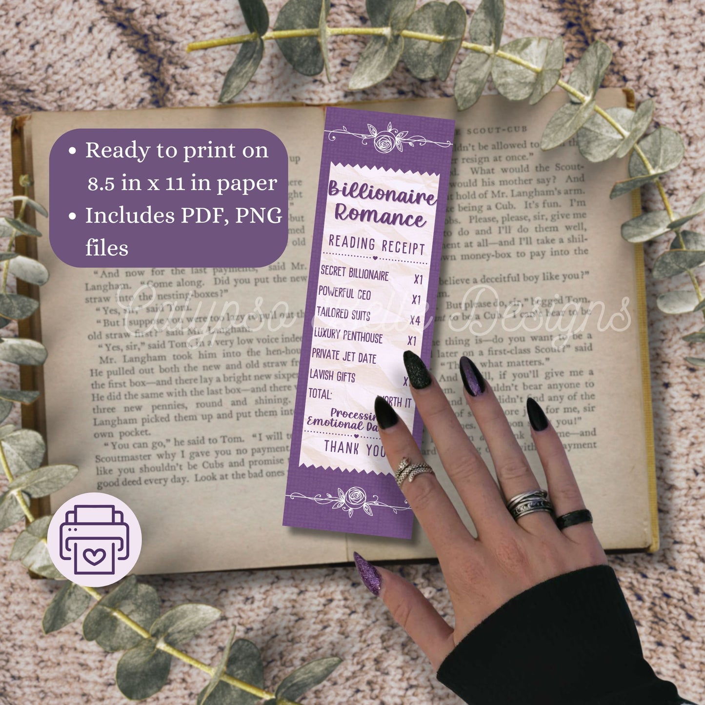 Romance Reading Receipt Bookmark Bundle, Printable Bookmarks Bundle