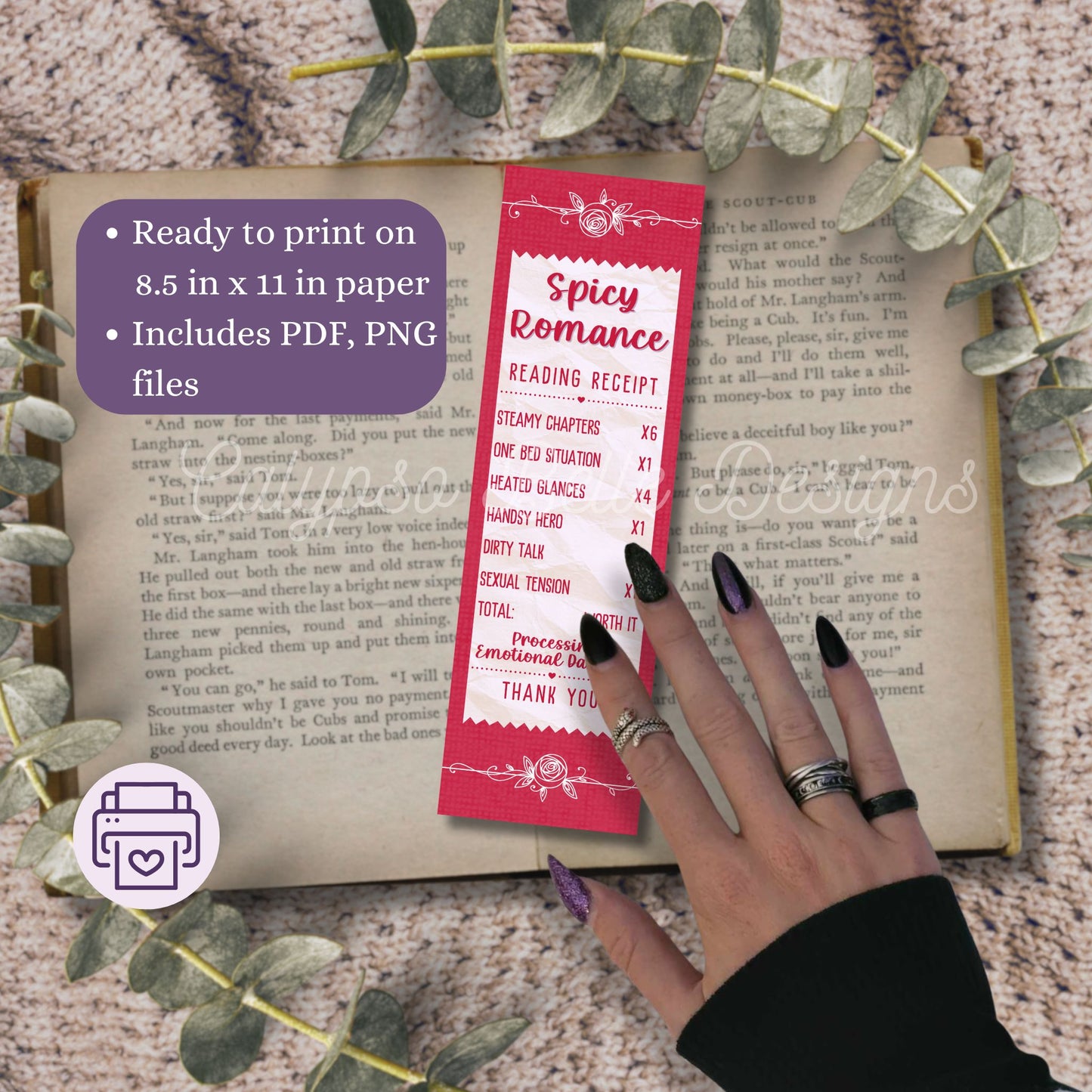 Romance Reading Receipt Bookmark Bundle, Printable Bookmarks Bundle