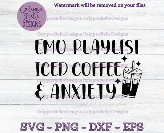 Emo Playlist, Iced Coffee & Anxiety, Gothic Emo Design