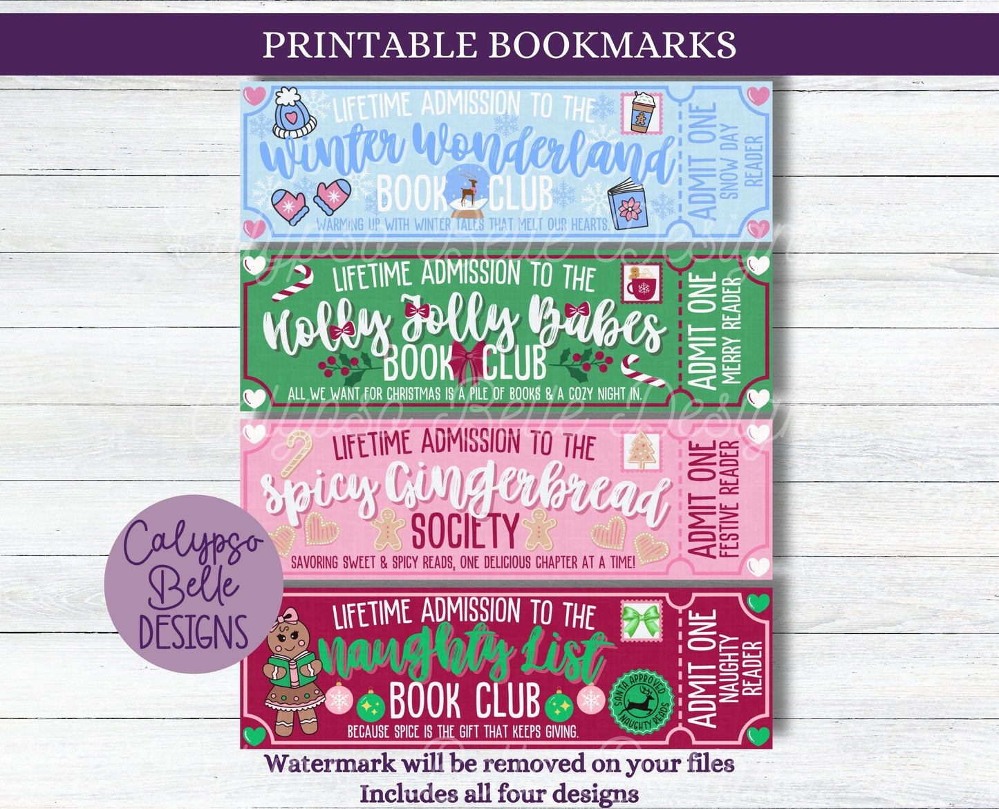 Admit One Christmas Book Club Printable Bookmarks Bundle 2