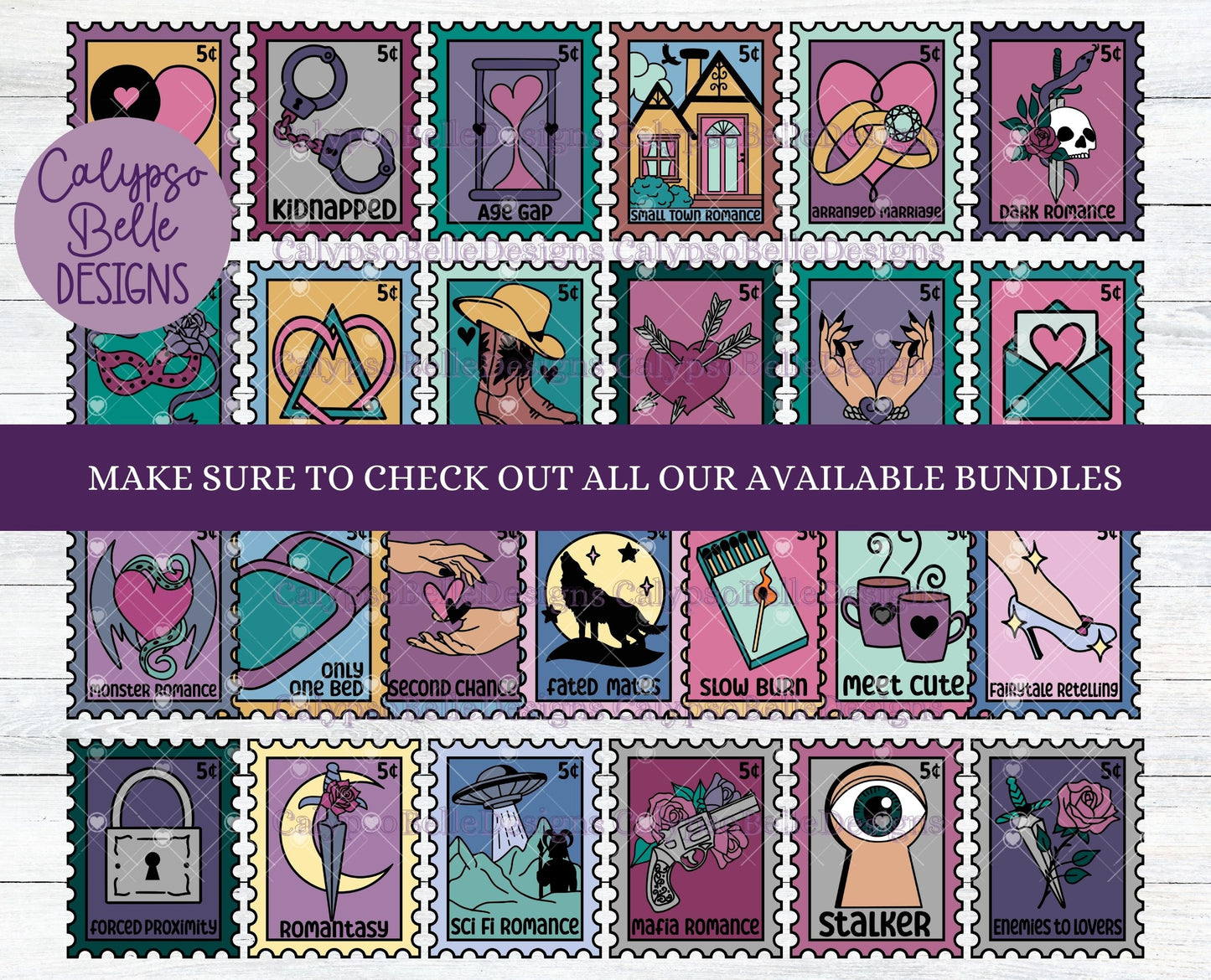 Urban Fantasy Romance, Trope Stamps, Bookish Stamps, Bookish Design