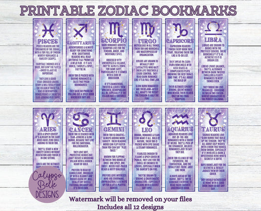 Reader Bookish Zodiac Bundle, Printable Bookmark Bundle