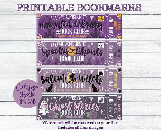 Admit One Haunted Book Club Printable Bookmarks Bundle