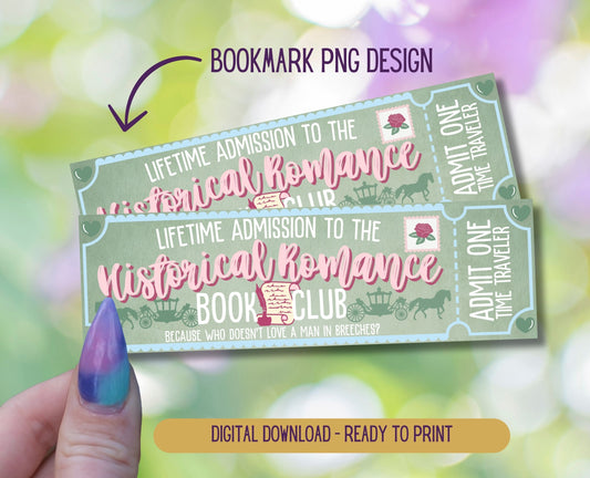 Historical Romance Book Club Admit One Book Club Printable Bookmark