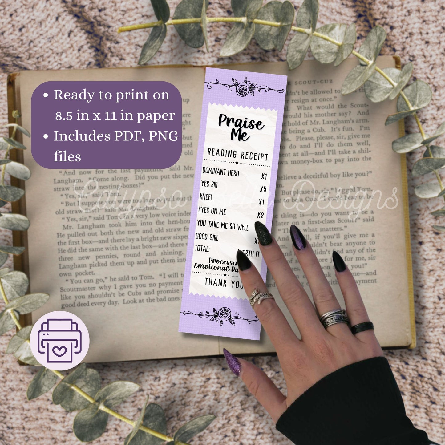 Smut Slut Reading Receipt Bookmark Bundle, Printable Bookmarks Bundle