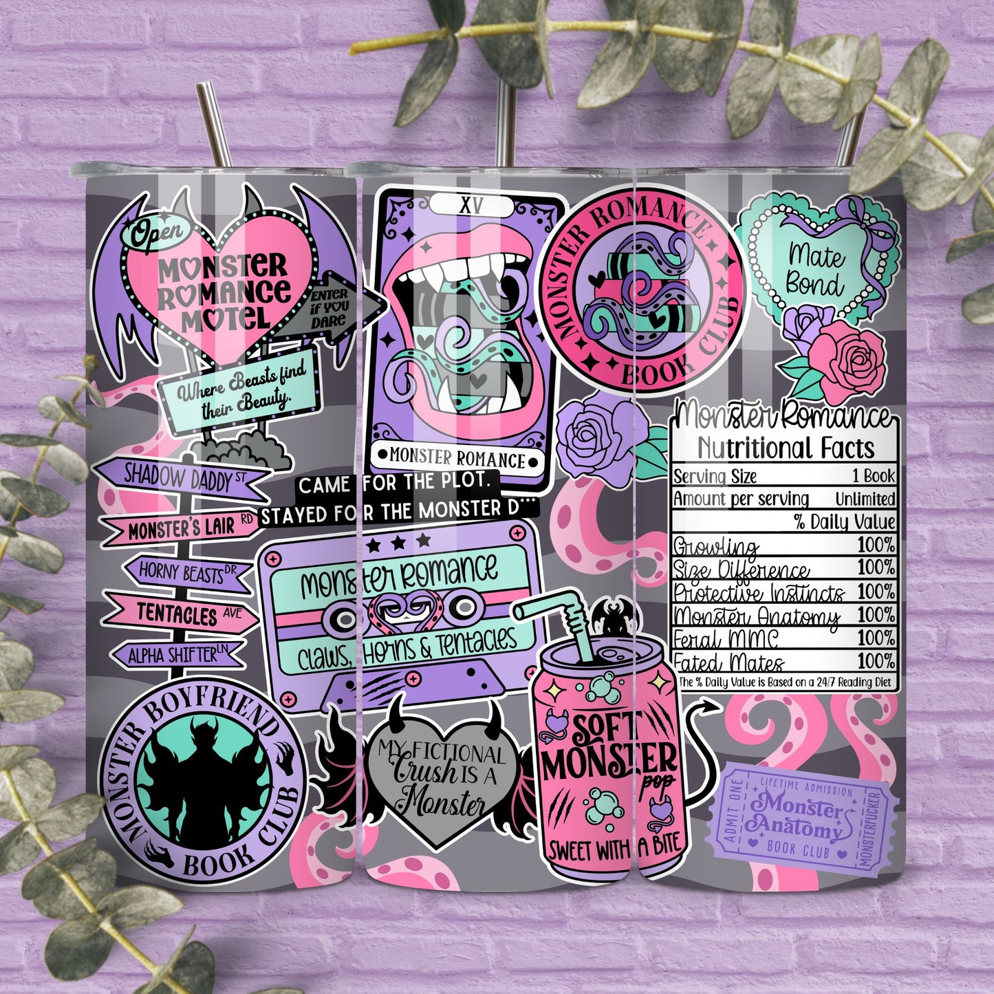 Monster Romance Reader 20 oz Skinny Tumbler Seamless Wrap