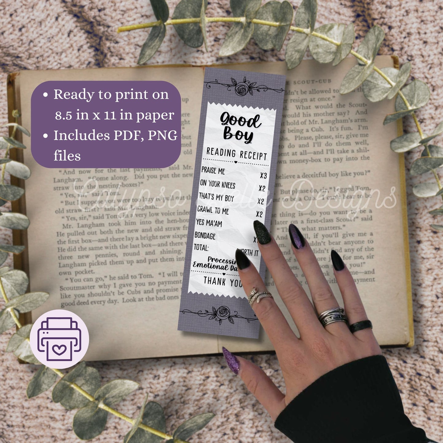 Smut Slut Reading Receipt Bookmark Bundle, Printable Bookmarks Bundle