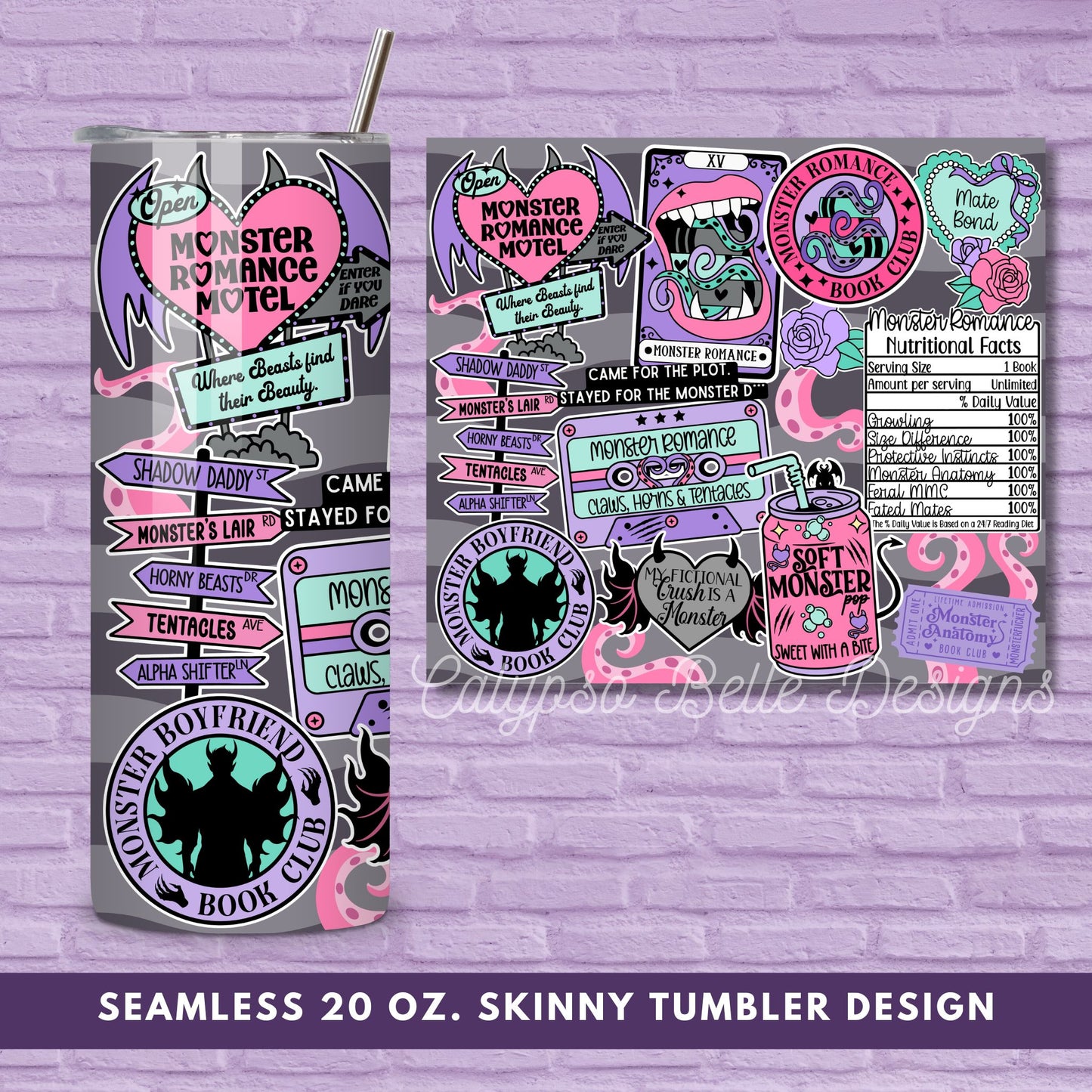 Monster Romance Reader 20 oz Skinny Tumbler Seamless Wrap