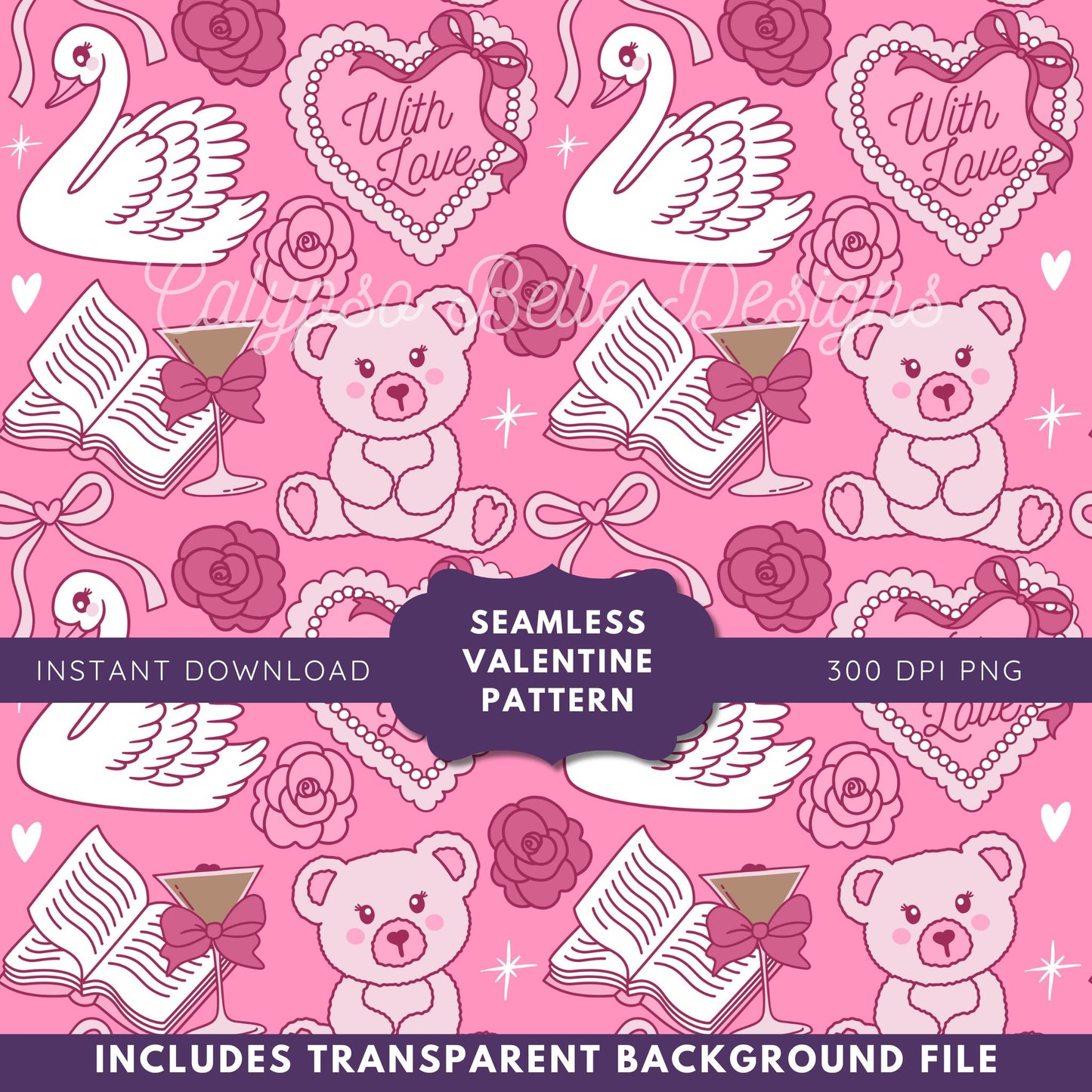 Coquette Valentine Reader Seamless Pattern, Bookish Pattern