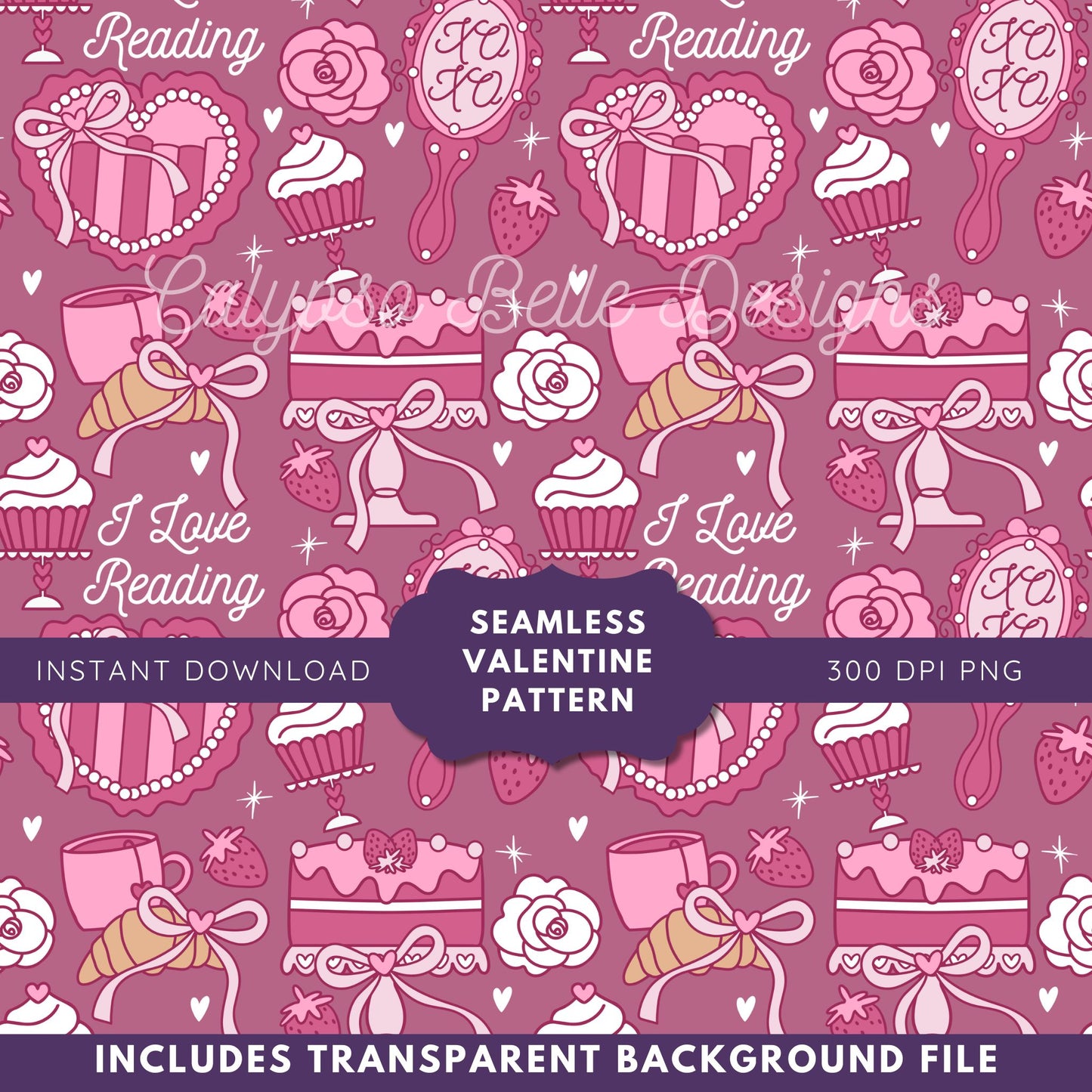 Coquette Valentine Reader Seamless Pattern Bundle, Bookish Pattern