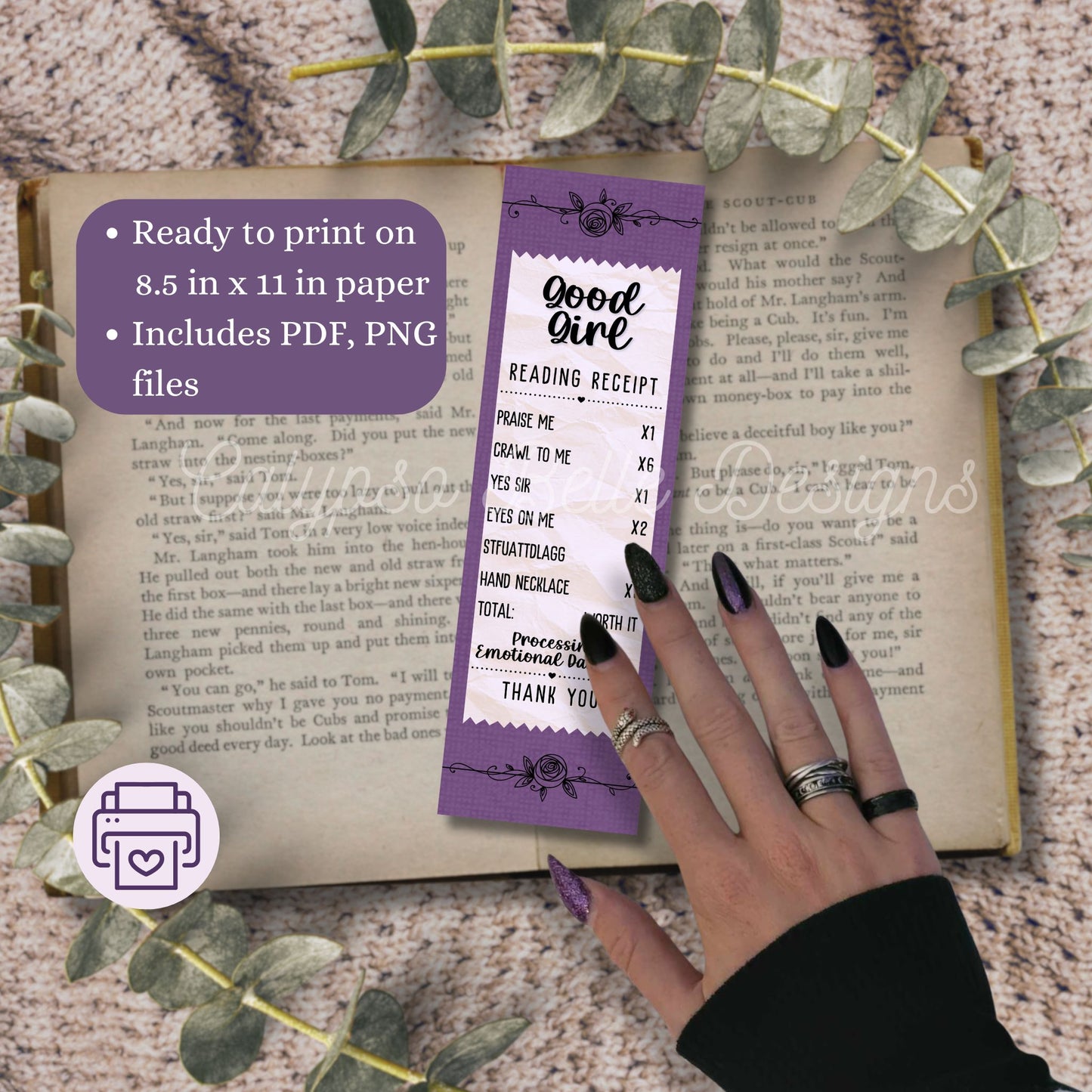 Smut Slut Reading Receipt Bookmark Bundle, Printable Bookmarks Bundle