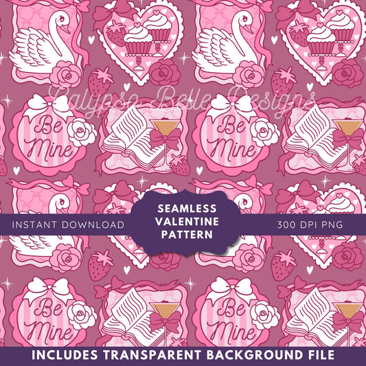 Coquette Frames Valentine Reader Seamless Pattern, Bookish Pattern