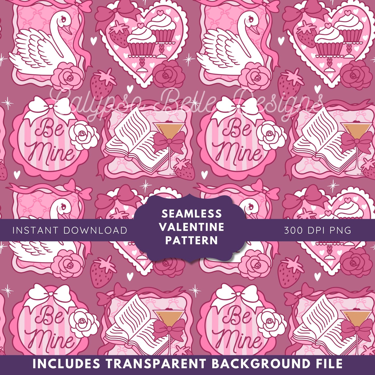 Coquette Valentine Reader Seamless Pattern Bundle, Bookish Pattern