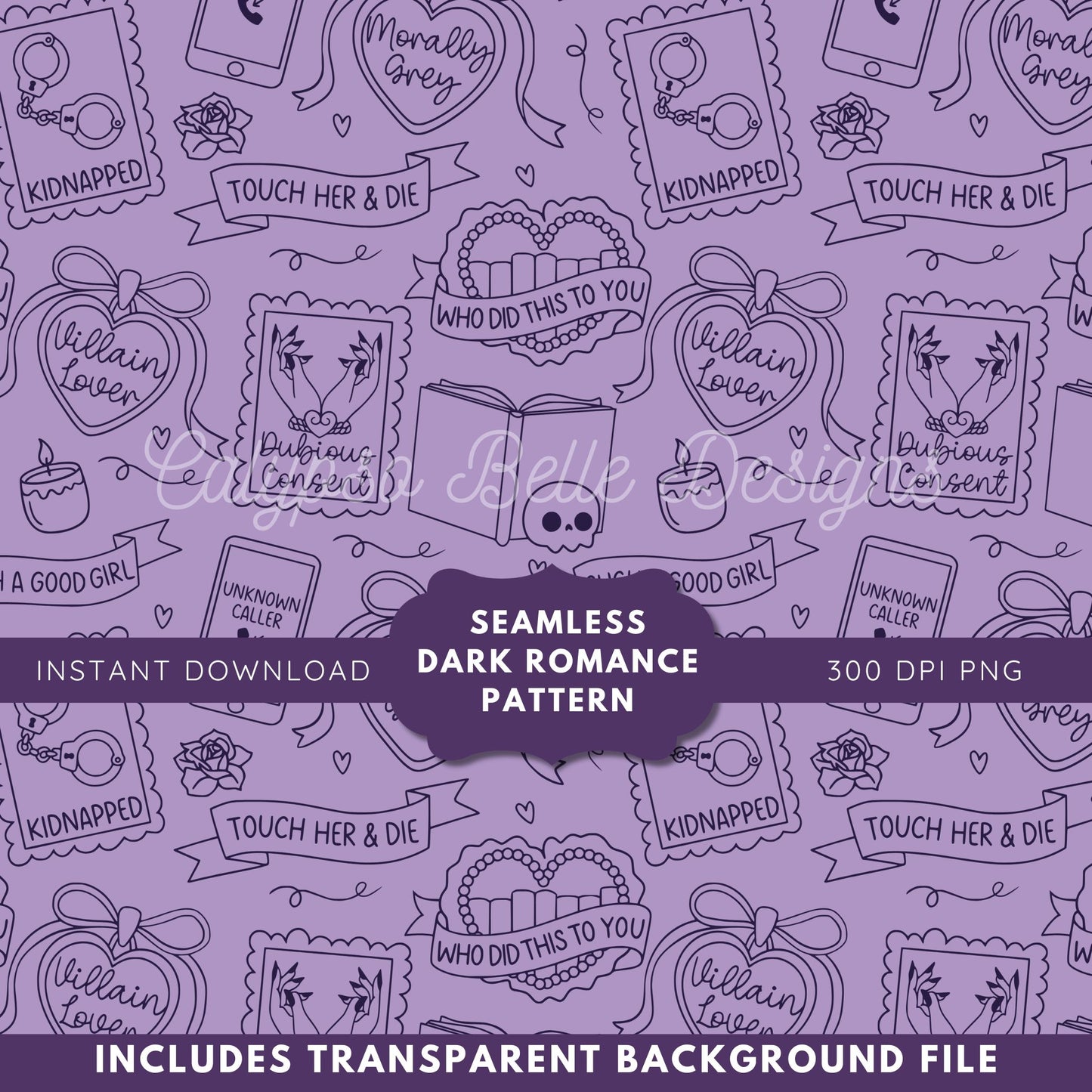 Dark Romance Tropes Reader Seamless Pattern, Smut Bookish Pattern