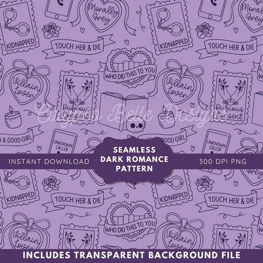 Dark Romance Tropes Reader Seamless Pattern, Smut Bookish Pattern