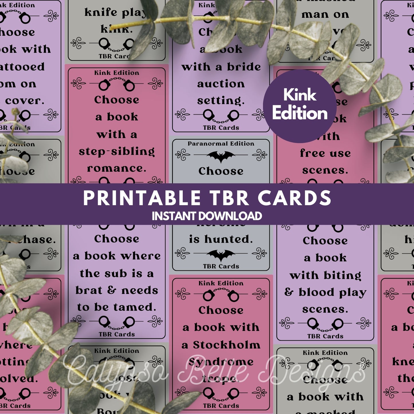 Kink Edition, TBR Cards Printable, TBR Jar Printable, Bookish Printable
