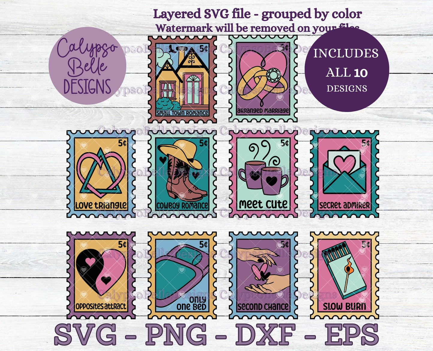 Cute Romance Stamps, Book Tropes Stamps Bundle Bookish Designs