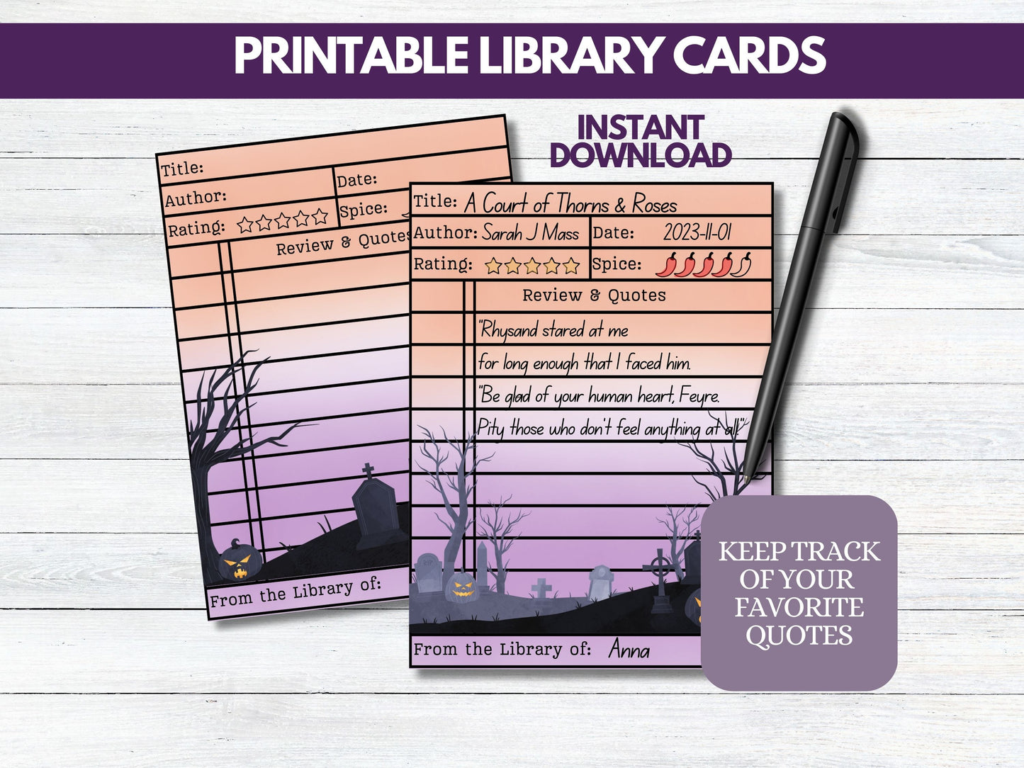 Spooky Halloween Library Cards Printable with Spice Rating Freebie