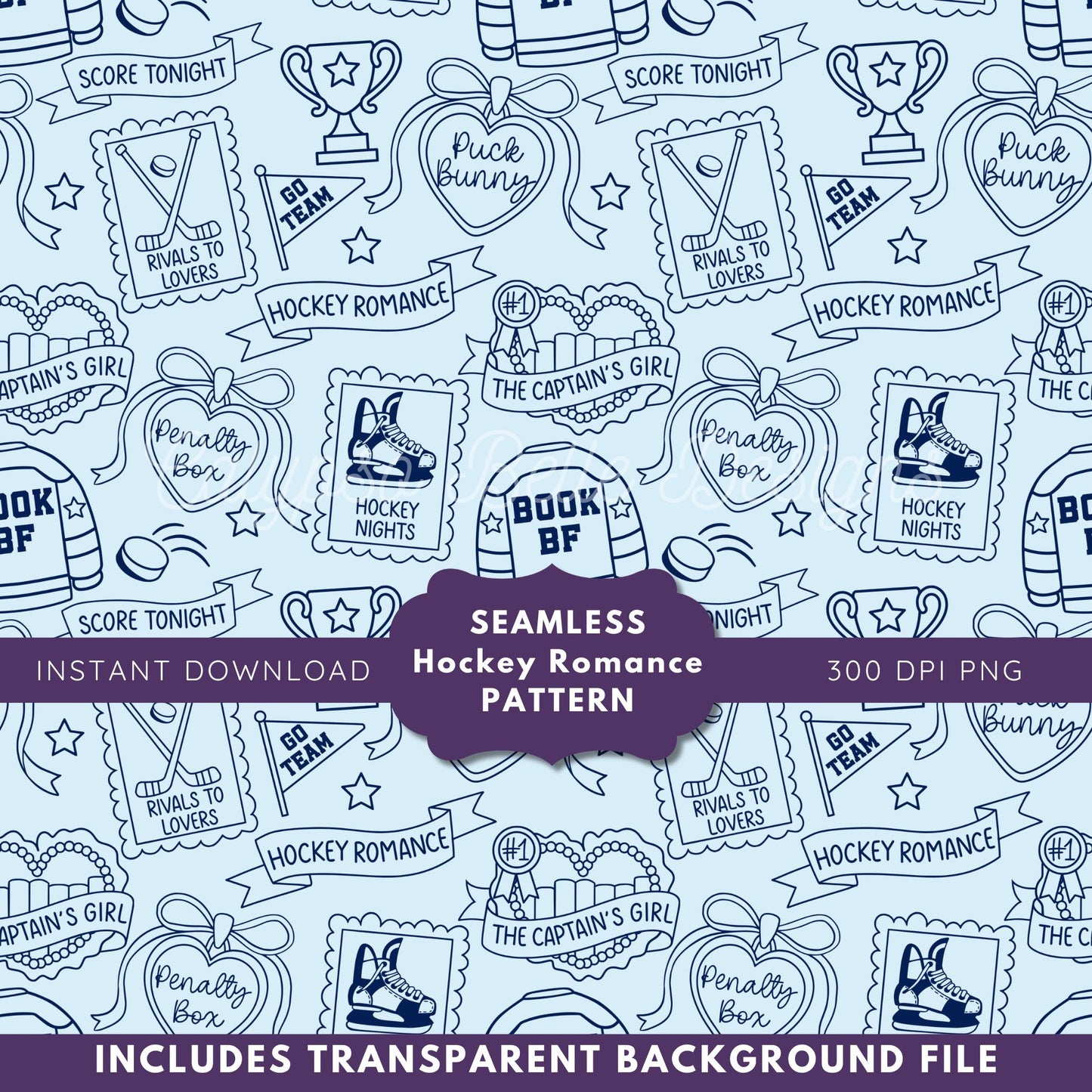 Hockey Romance Tropes Reader Seamless Pattern, Smut Bookish Pattern