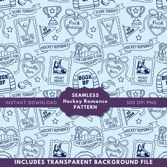 Hockey Romance Tropes Reader Seamless Pattern, Smut Bookish Pattern