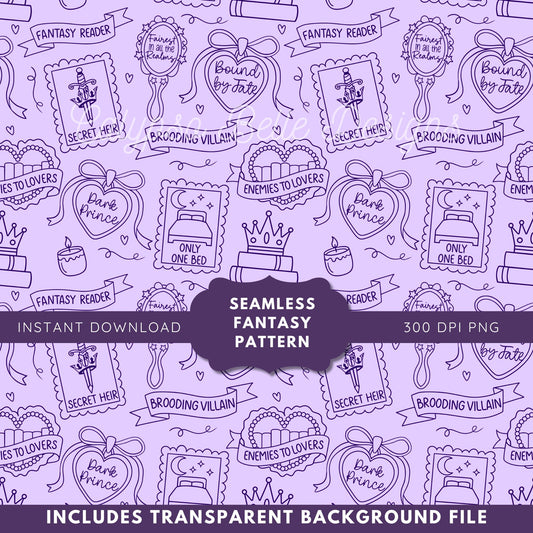 Fantasy Romance Tropes Reader Seamless Pattern, Smut Bookish Pattern