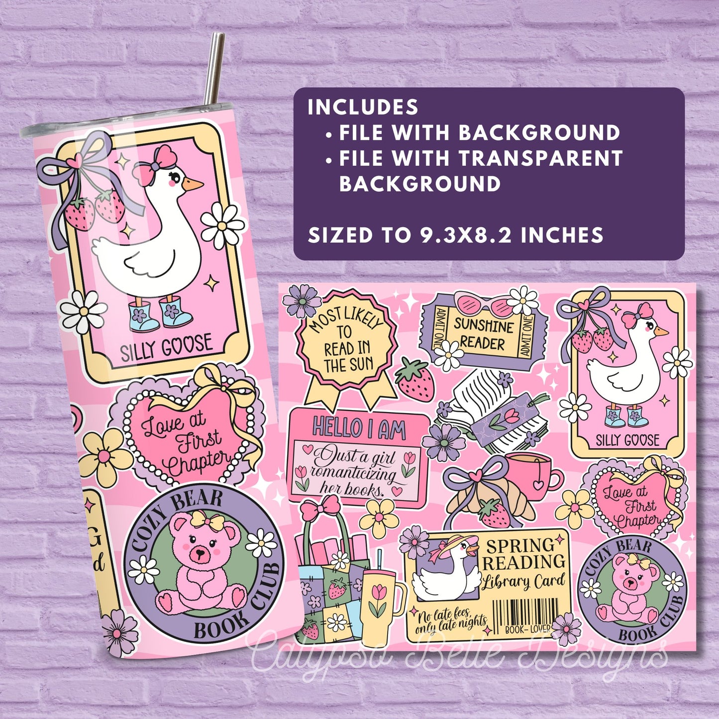 Coquette Spring Reader 20 oz Skinny Tumbler Seamless Wrap, Bookish Pattern