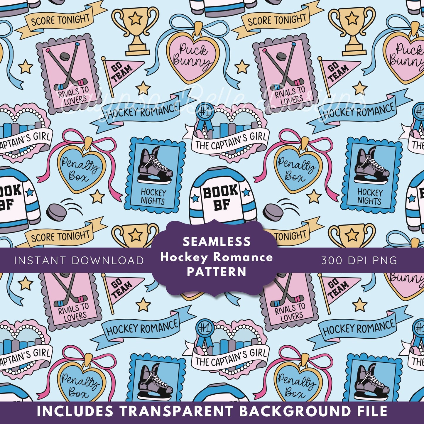 Hockey Romance Tropes Reader Seamless Pattern, Smut Bookish Pattern