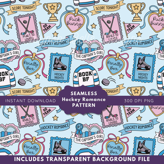 Hockey Romance Tropes Reader Seamless Pattern, Smut Bookish Pattern