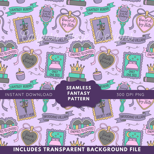 Fantasy Romance Tropes Reader Seamless Pattern, Smut Bookish Pattern