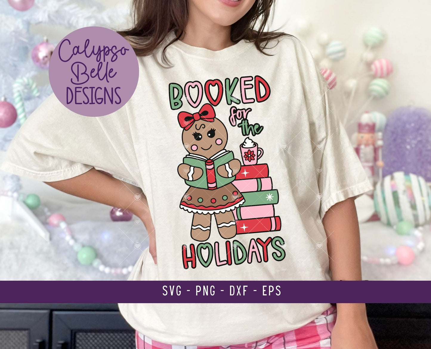 Booked for the Holidays, Gingerbread Girl Reading, Bookish Christmas Design