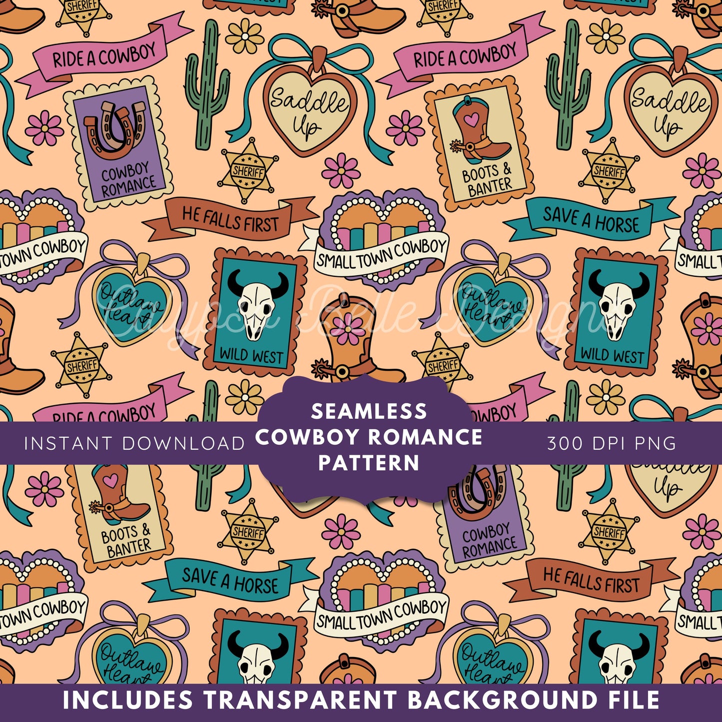 Cowboy Romance Tropes Reader Seamless Pattern, Smut Bookish Patter
