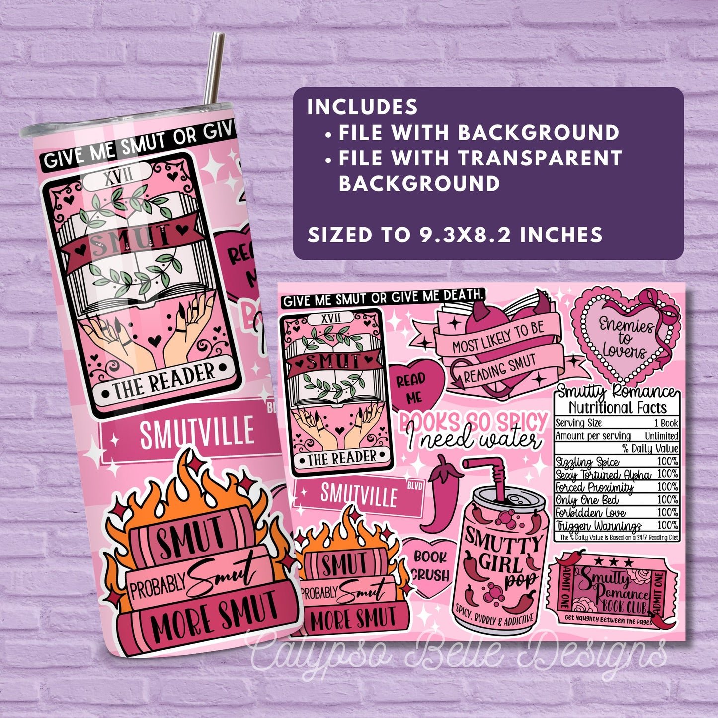 Smut Romance Reader 20 oz Skinny Tumbler Seamless Wrap, Bookish Pattern