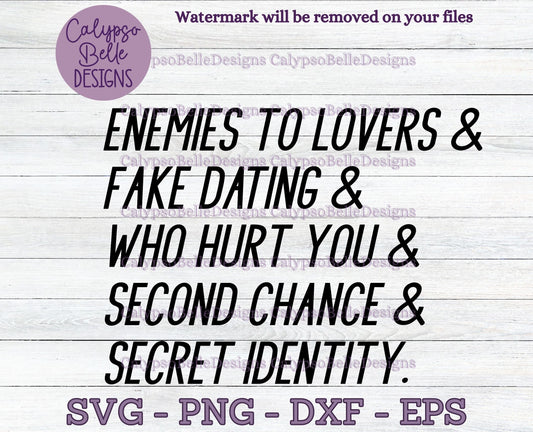 Book Tropes - Enemies to Lovers, Fake Dating, Who Hurt You, Second Chance & Secret Identity Design