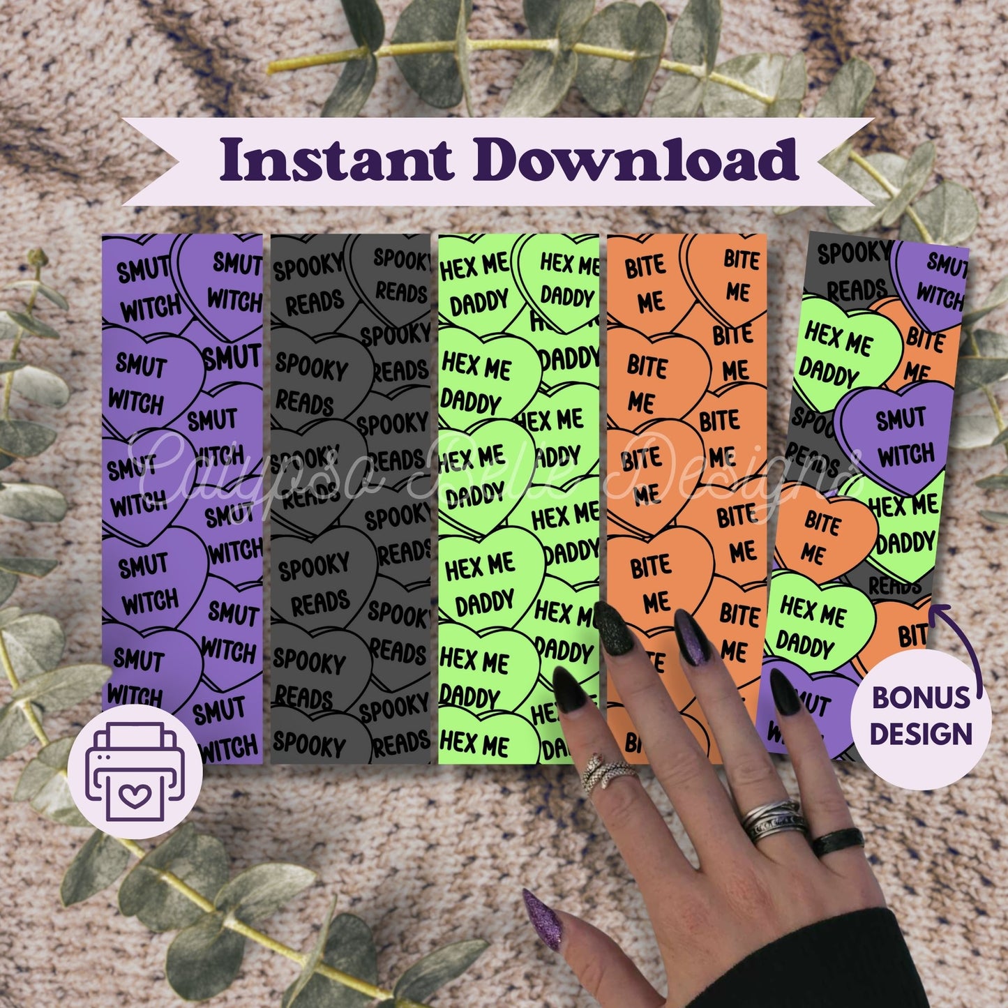 Bookish Halloween Hearts Printable Bookmarks Bundle