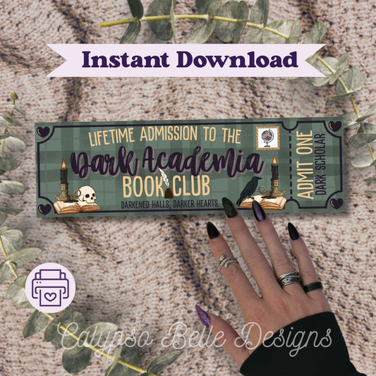 Dark Academia Admit One Book Club Printable Bookmark