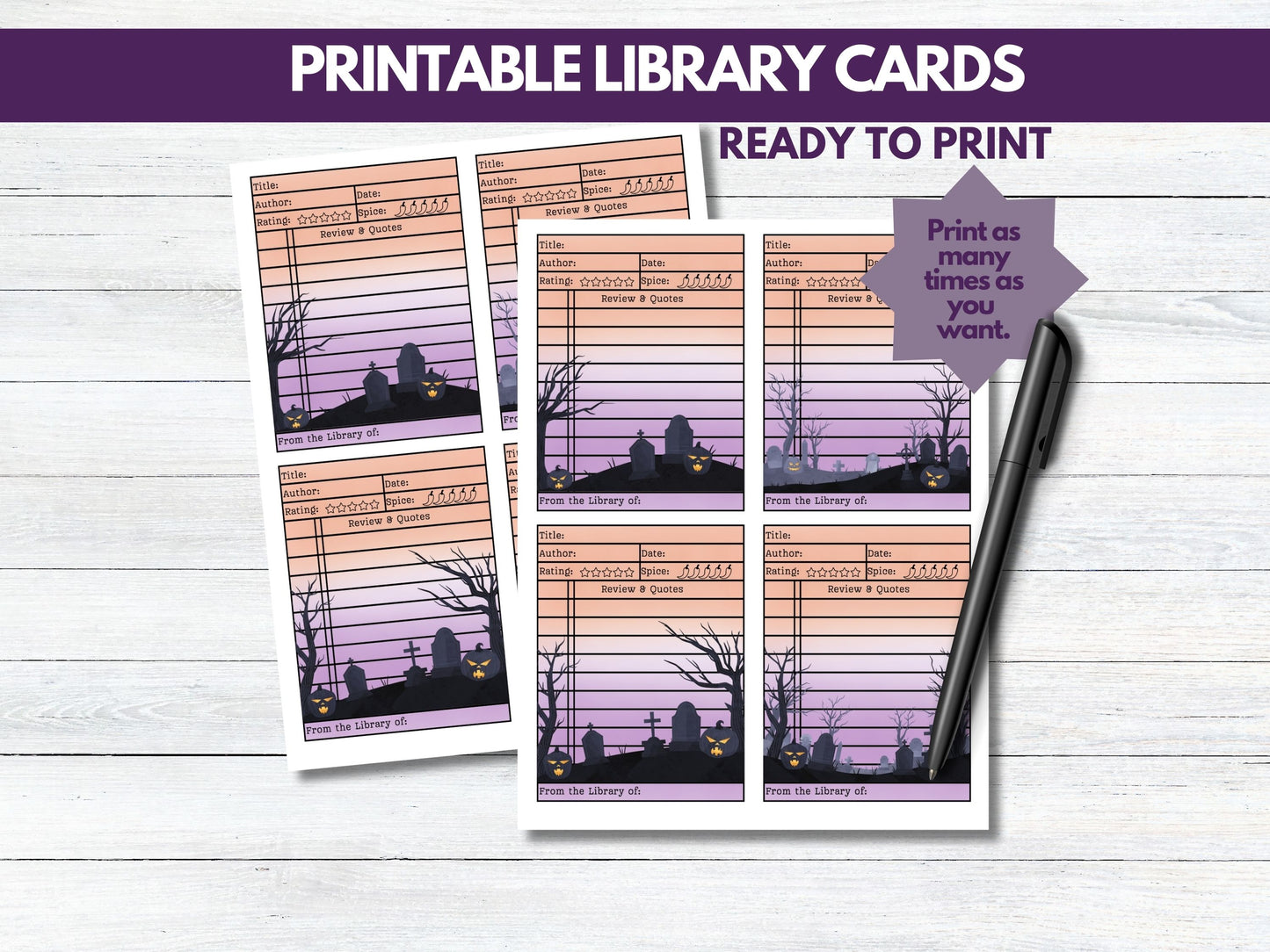 Spooky Halloween Library Cards Printable with Spice Rating Freebie