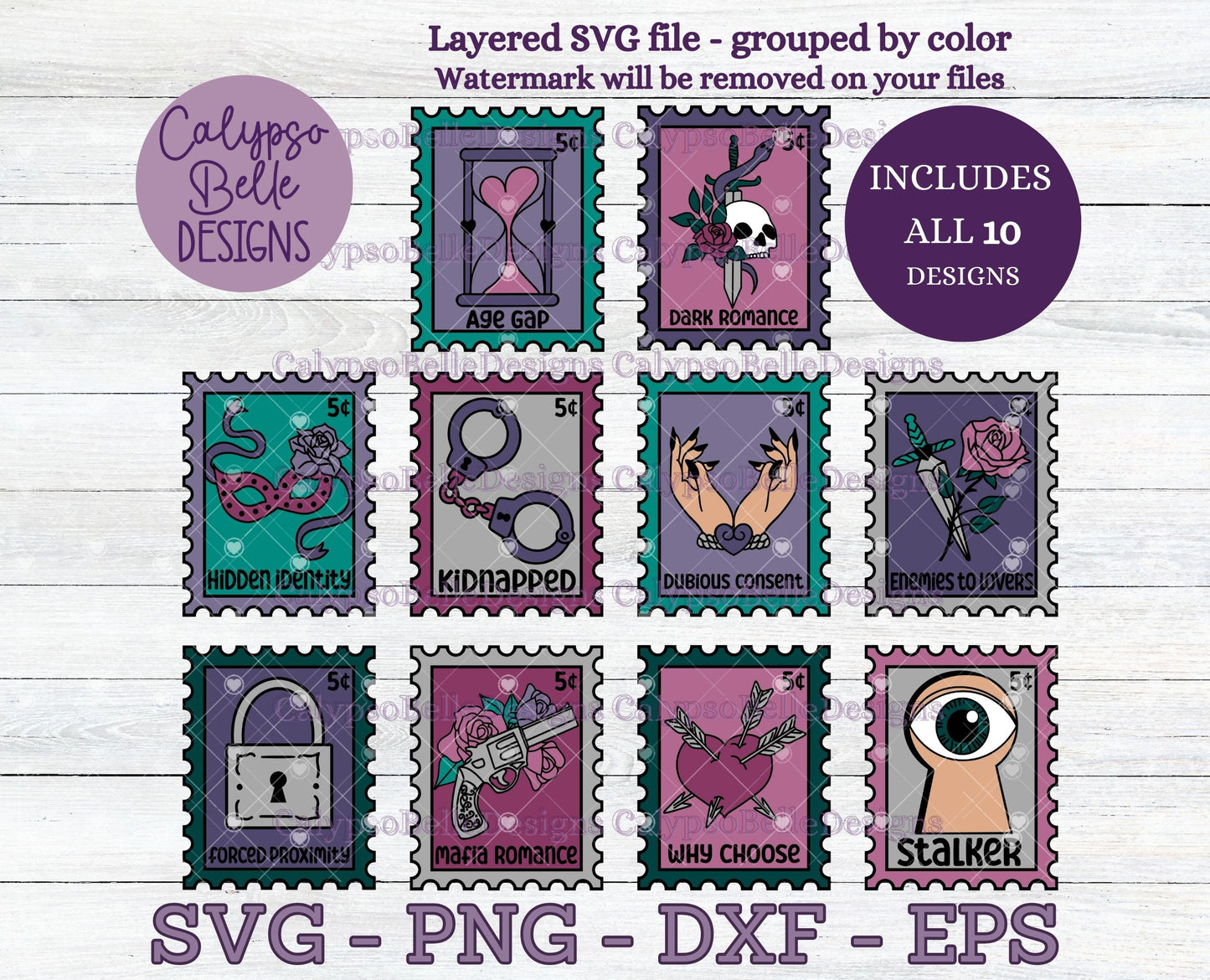 Dark Romance Stamps, Book Tropes Stamps Bundle Bookish Designs