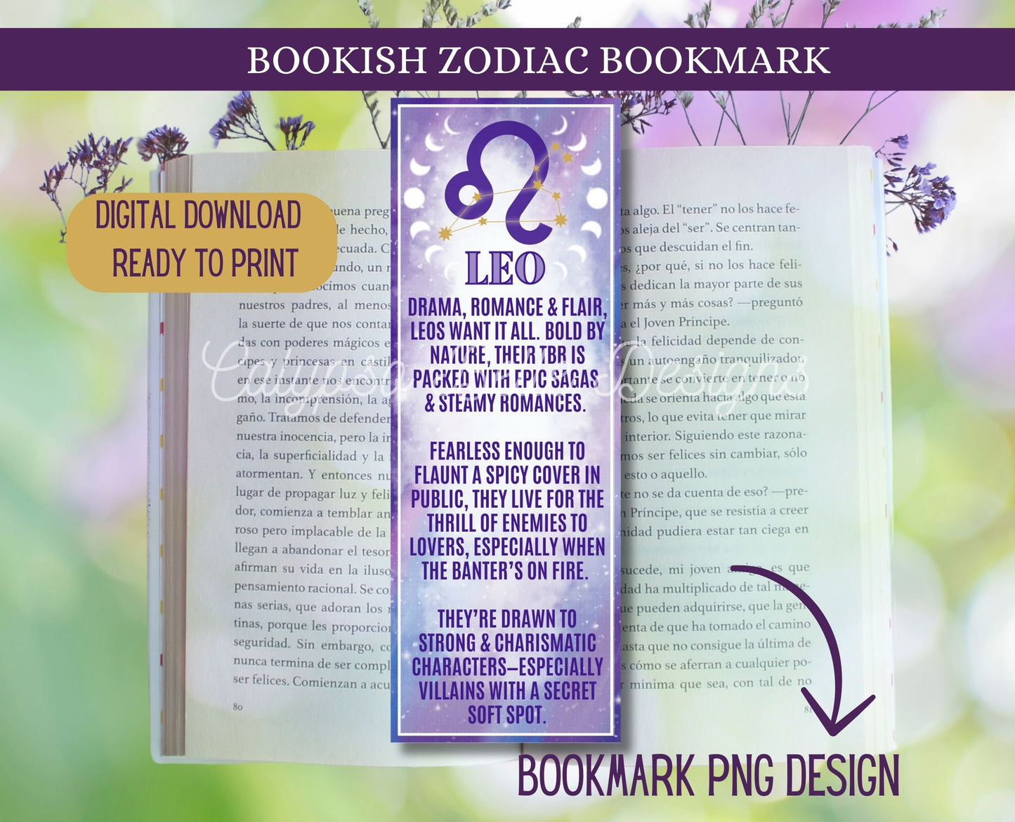 Leo Reader Bookish Zodiac, Printable Bookmark