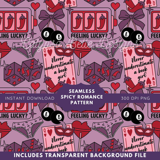 Spicy Romance Reader Seamless Pattern, Smut Bookish Pattern