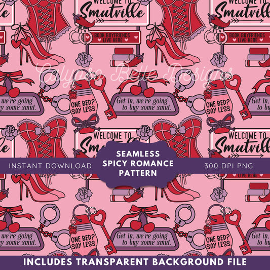 Spicy Romance Reader Seamless Pattern, Smut Bookish Pattern
