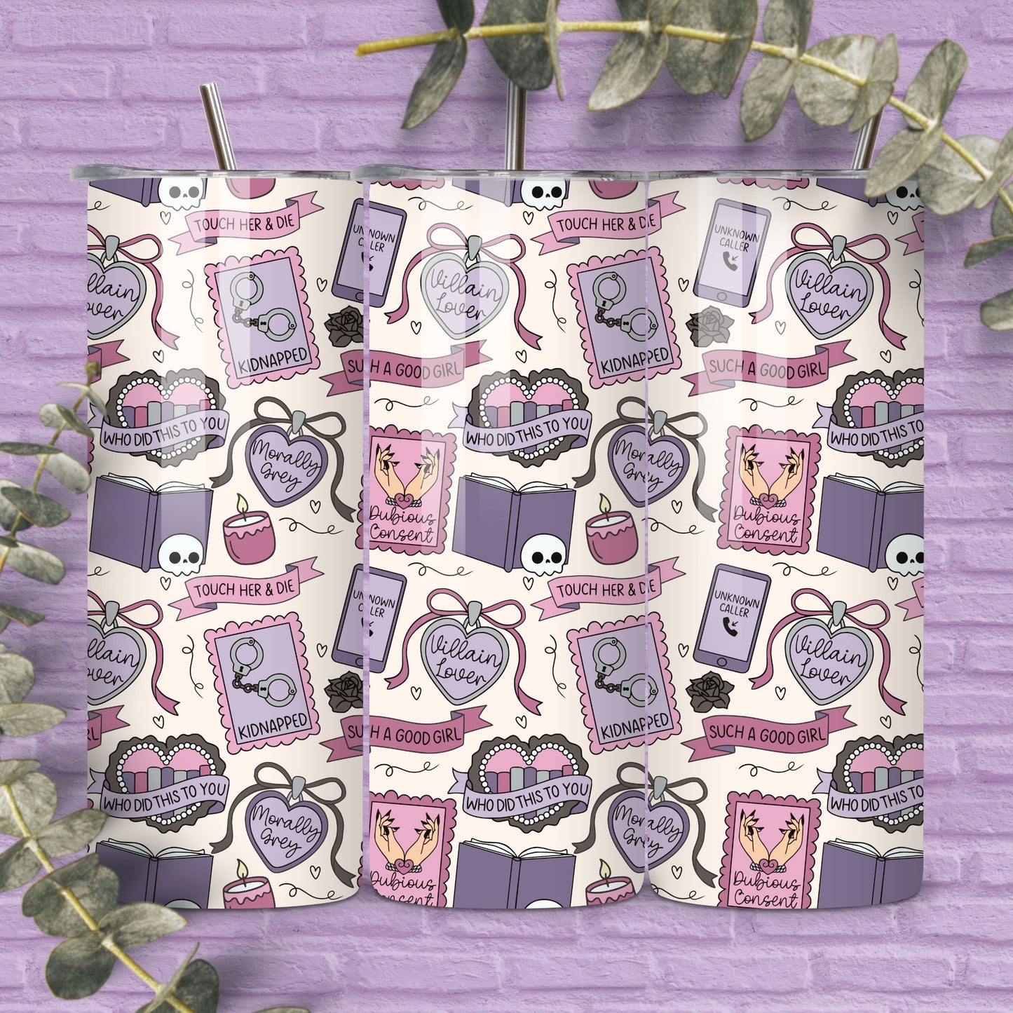 Dark Romance Tropes Reader Seamless Pattern, Smut Bookish Pattern