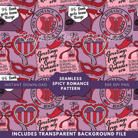 Spicy Romance Reader Seamless Pattern, Smut Bookish Pattern