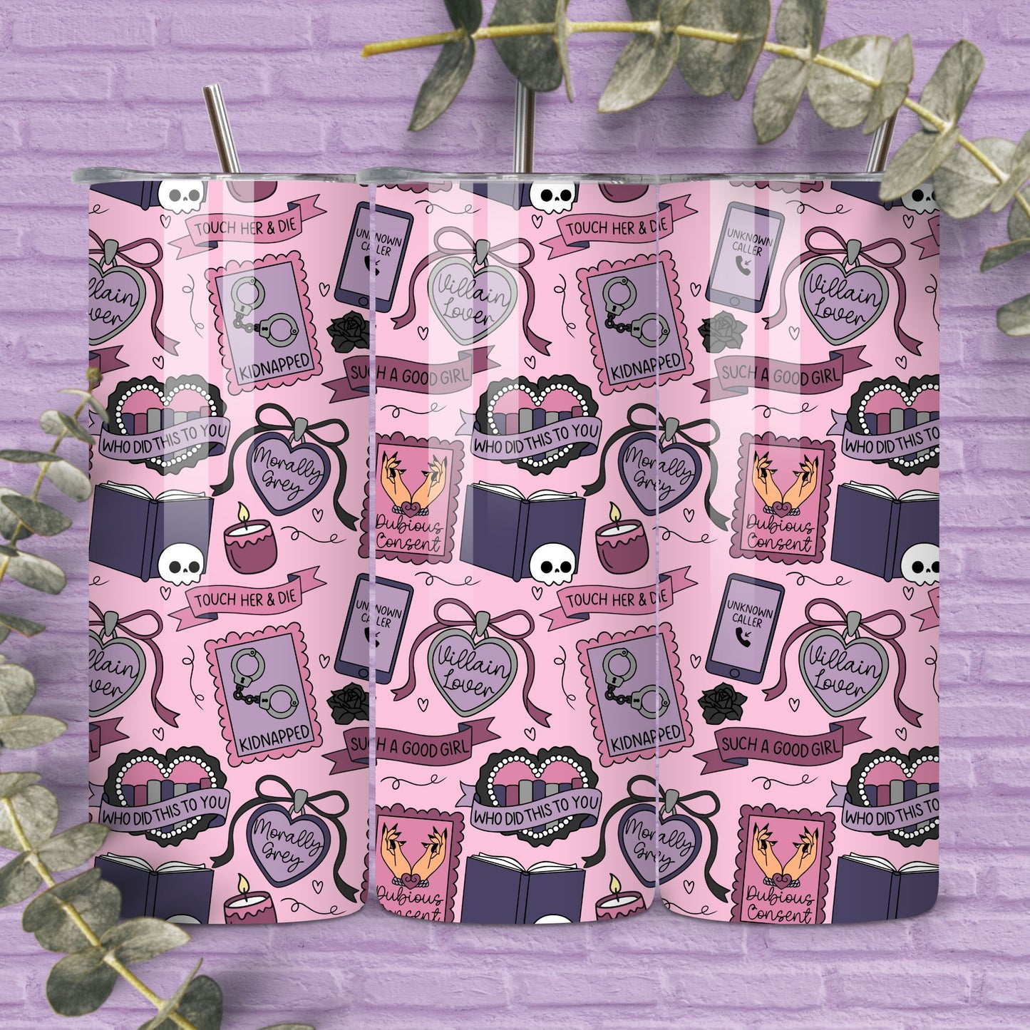 Dark Romance Tropes Reader Seamless Pattern, Smut Bookish Pattern