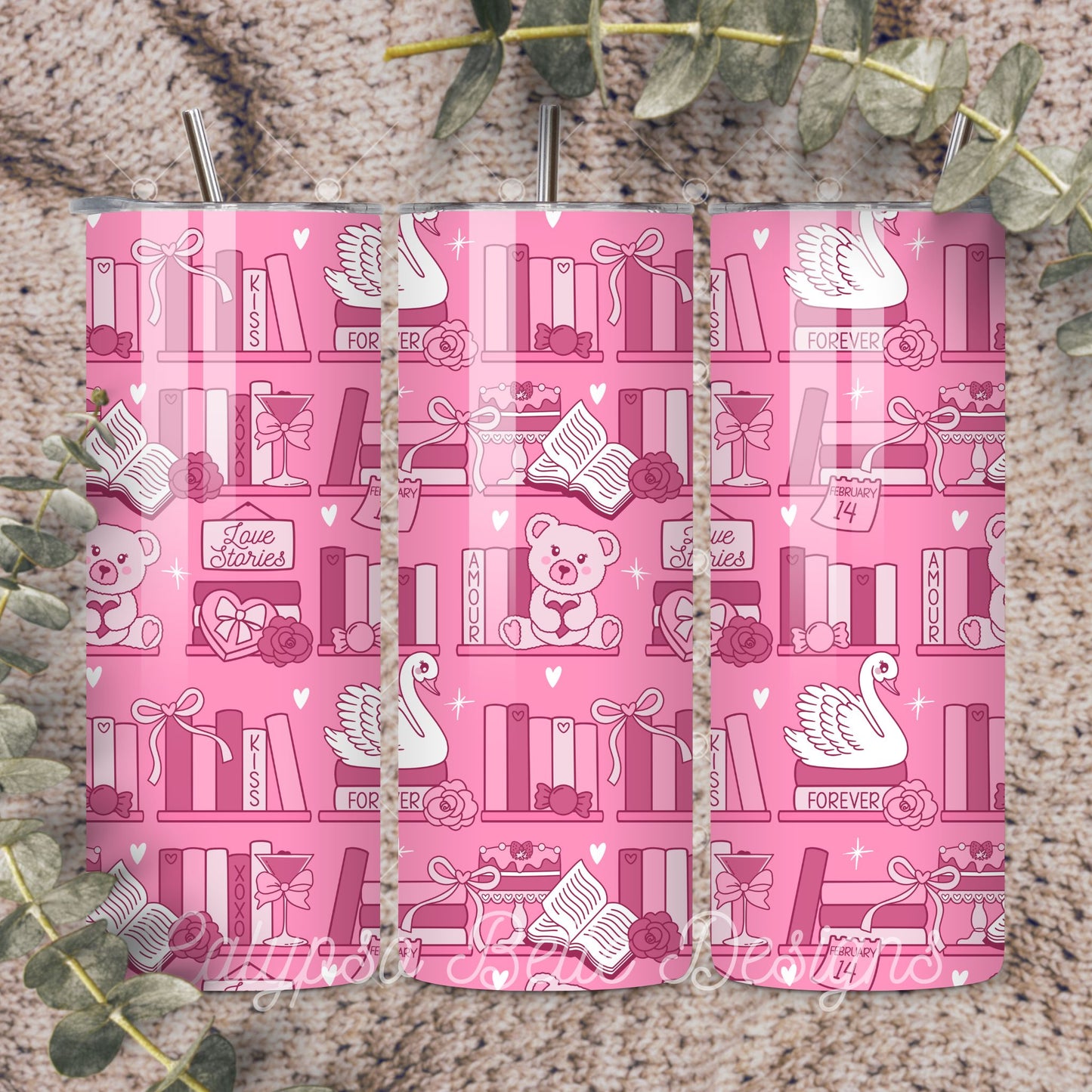 Coquette Bookshelf Valentine Reader Seamless Pattern, Bookish Pattern