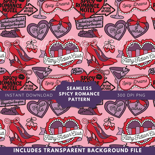 Spicy Romance Reader Seamless Pattern, Smut Bookish Pattern