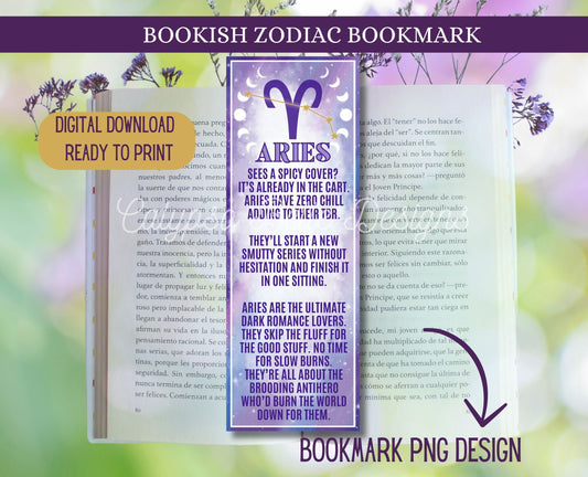 Aries Reader Bookish Zodiac, Printable Bookmark