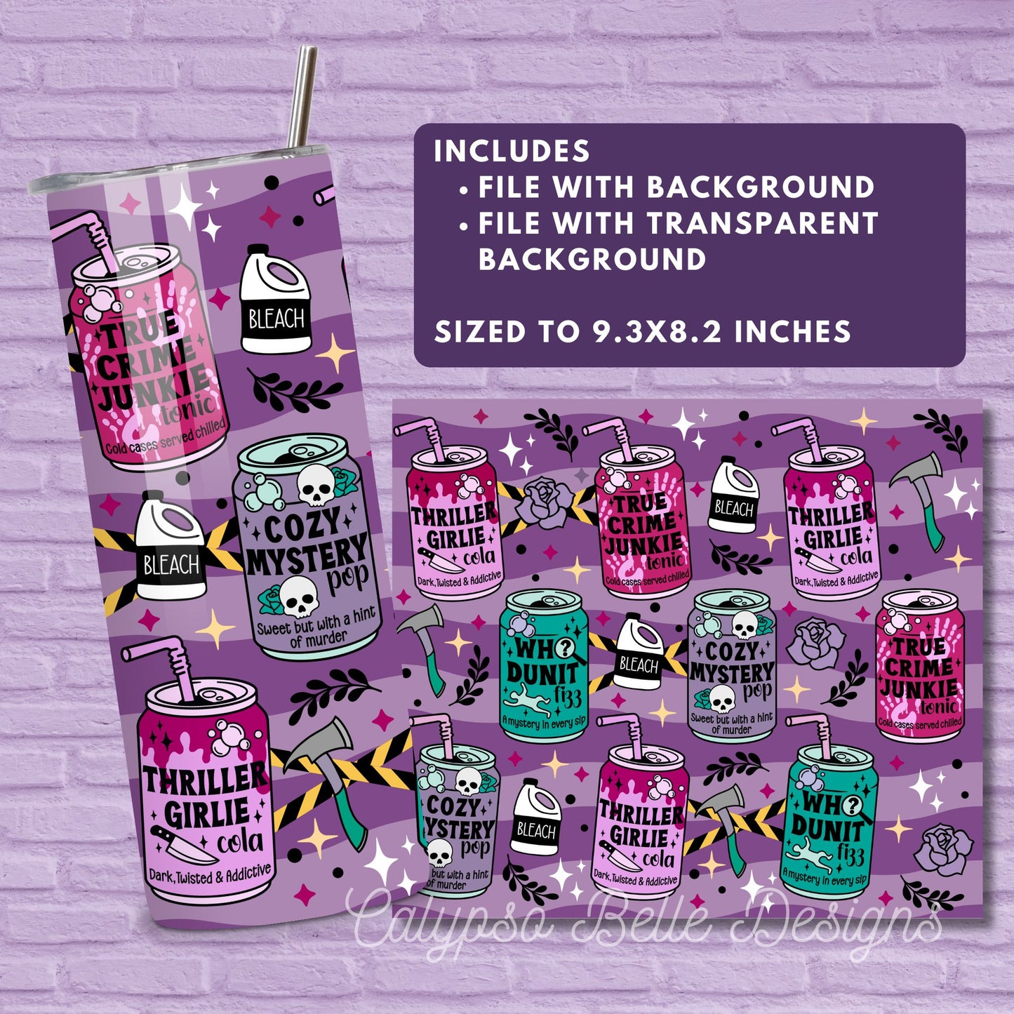Thriller Reader 20 oz Skinny Tumbler Seamless Wrap, Bookish Pattern
