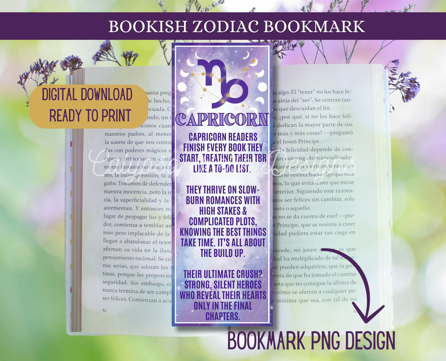 Capricorn Reader Bookish Zodiac, Printable Bookmark