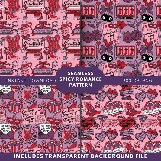 Spicy Romance Reader Seamless Pattern Bundle, Bookish Pattern
