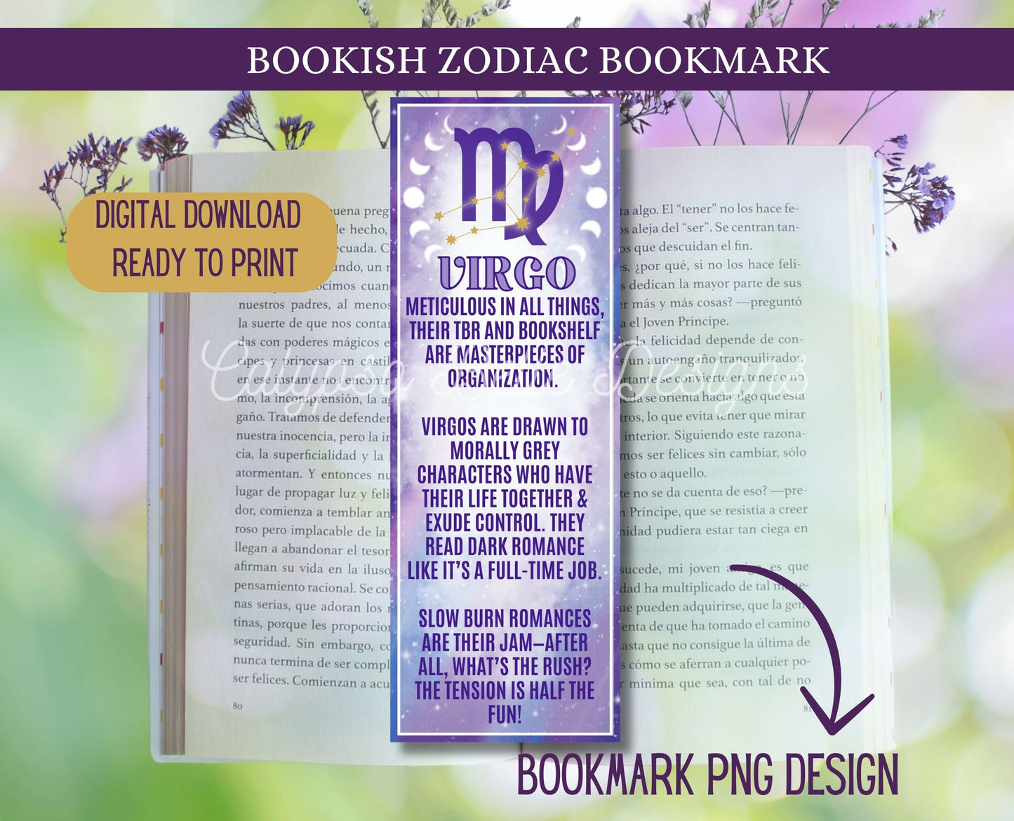 Virgo Reader Bookish Zodiac, Printable Bookmark